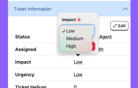 Screenshot of setting the impact level on a ticket